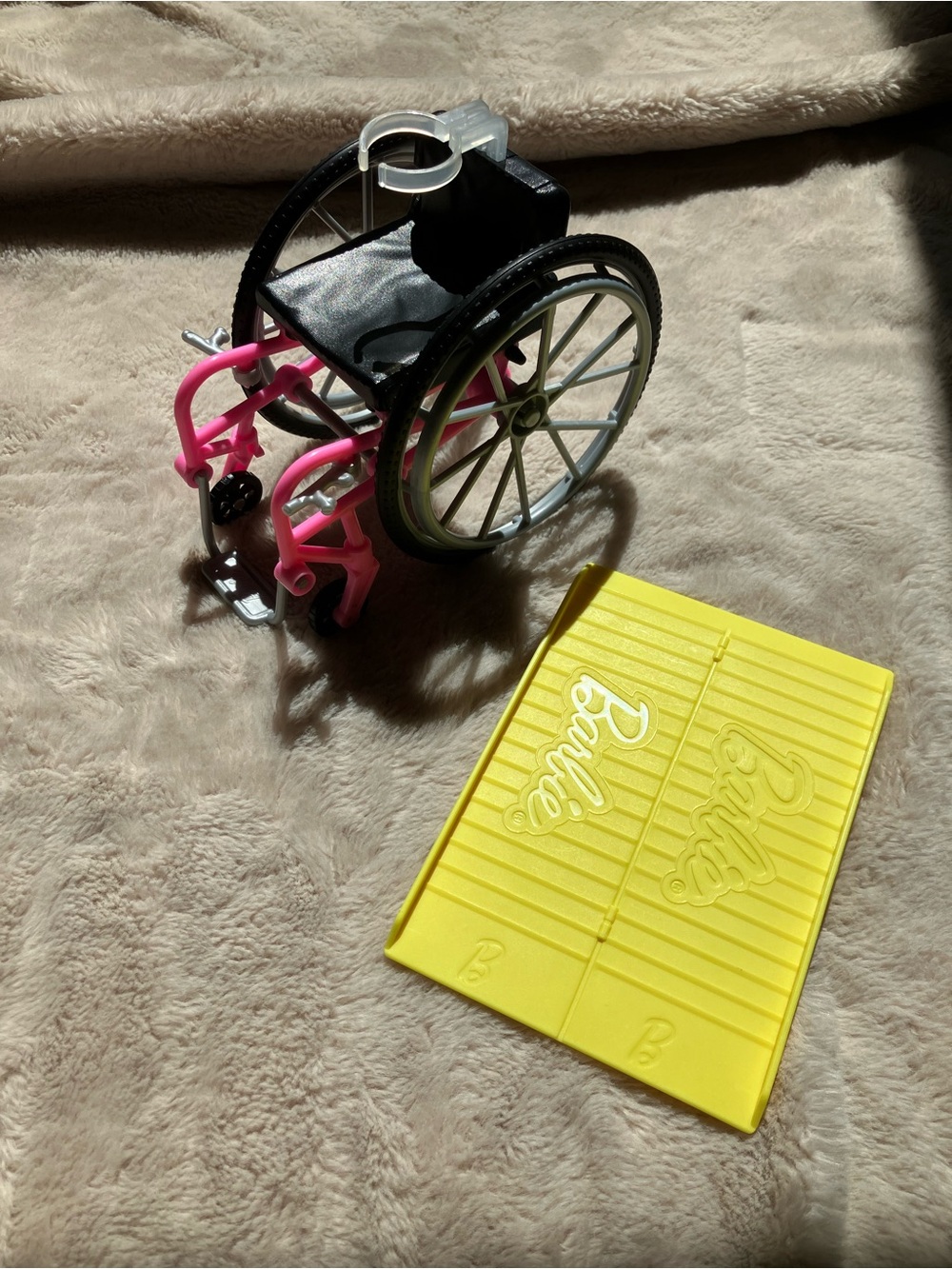 Barbie Pink and Black Wheelchair with Yellow Ramp Accessory